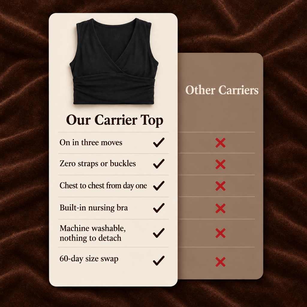 Hugaya carrier top compared with a classic strap carrier