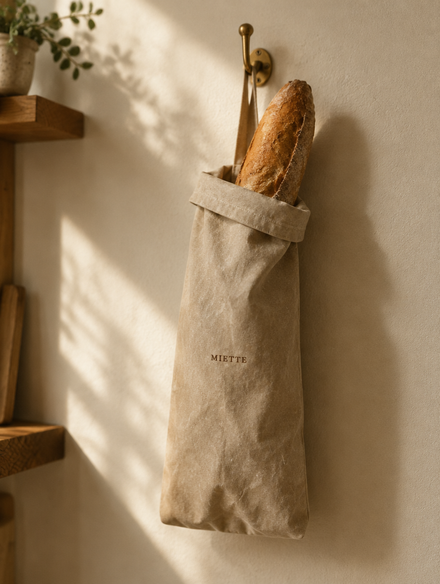 Le sac MIETTE accroché à un crochet de cuisine