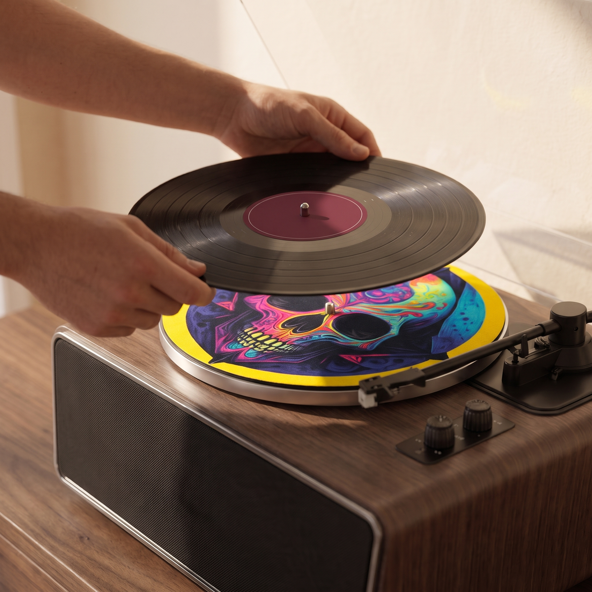 Placing a record on the felt mat