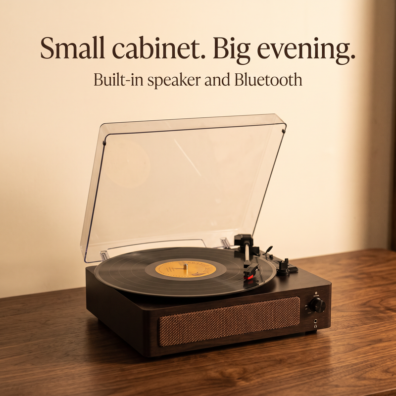 Small cabinet, big evening: built-in speaker and Bluetooth