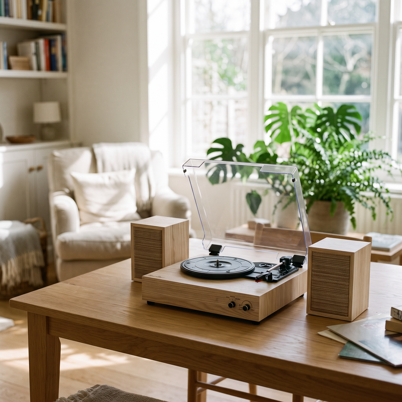 The Heirloom Oak on a dining table